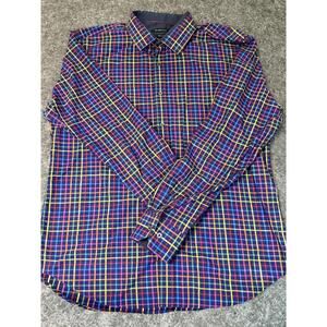 Bugatchi Shaped Fit Long Sleeve Button Shirt Men’s L Multicolored Plaid Flip Cuf